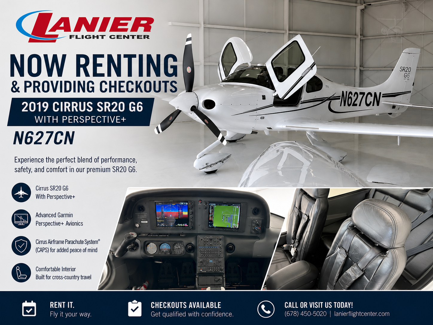 Lanier Flight Center Adds 2019 Cirrus SR20 G6 to Rental Fleet - Lanier